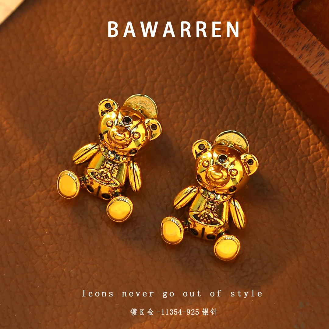 Bawarren 美❤ 精工CNC 11354-金色小熊精致耳环简约