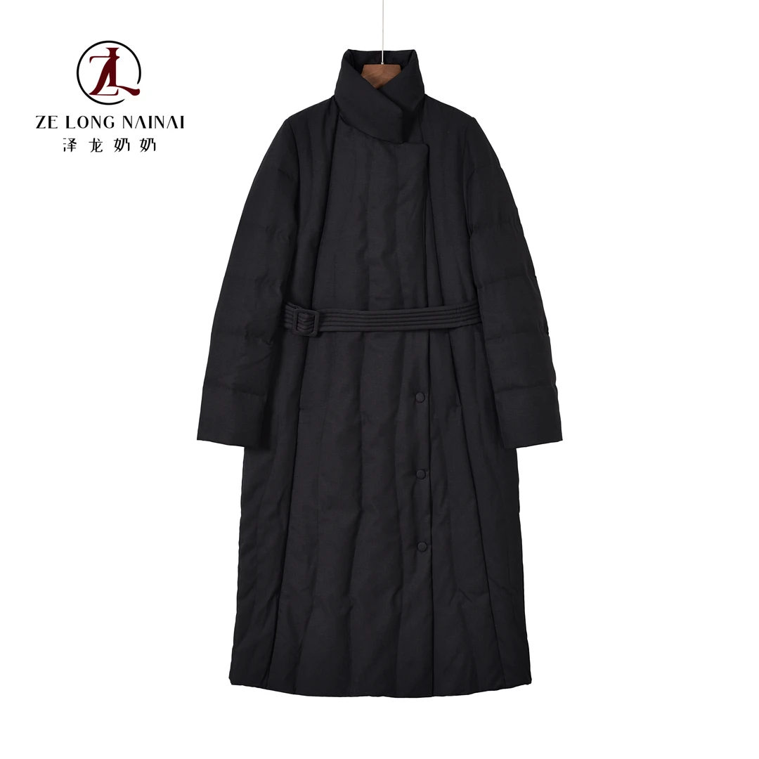 8616新中式立领长款女冬季过膝空气层锁温白鸭绒外套气质保暖潮