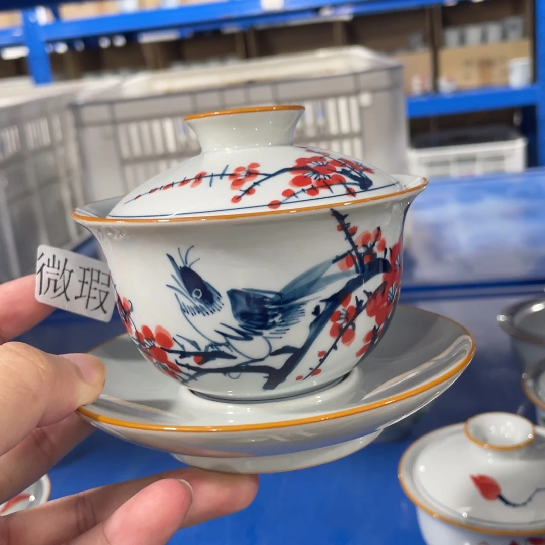 釉下手绘茶具微瑕