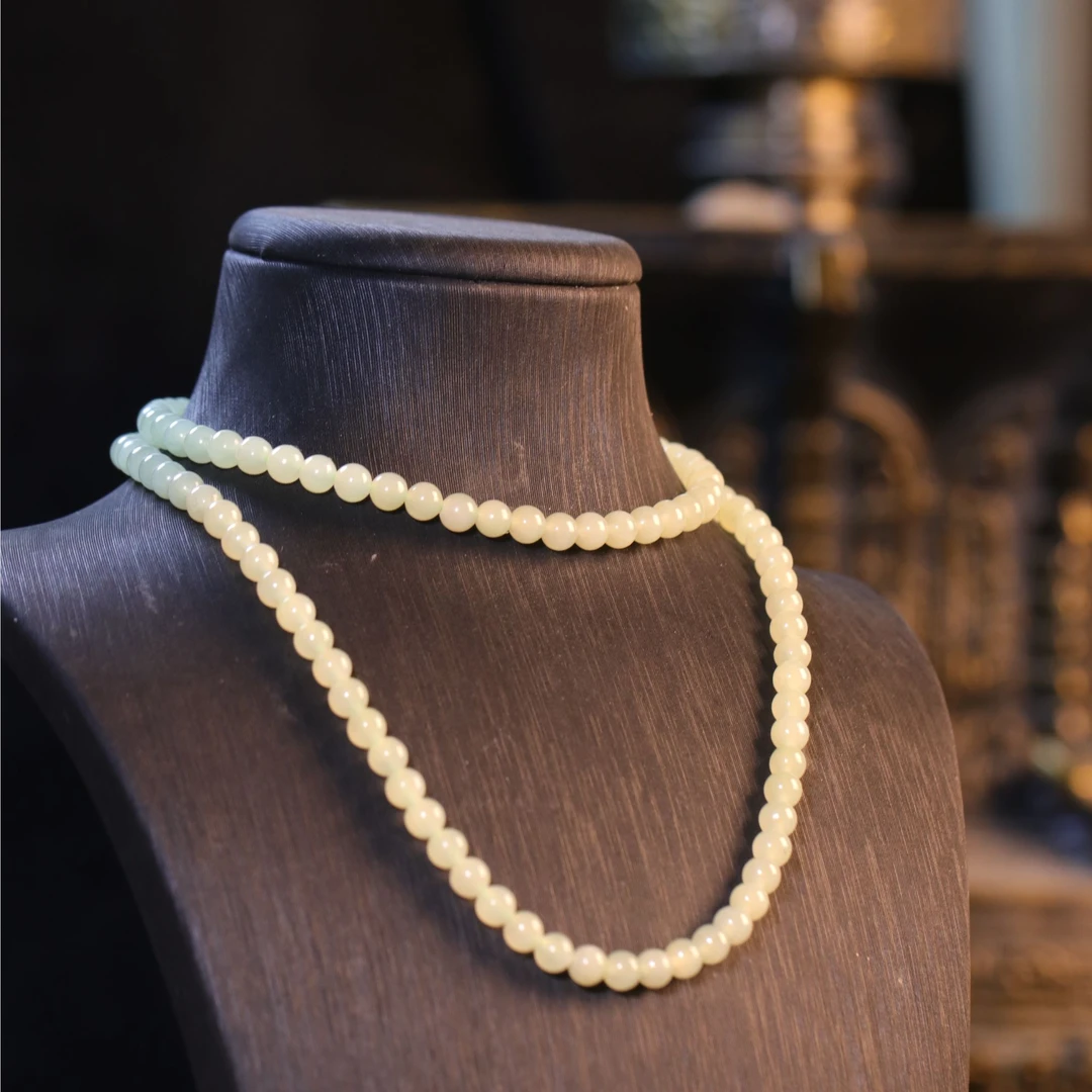 和田玉白玉圆珠项链