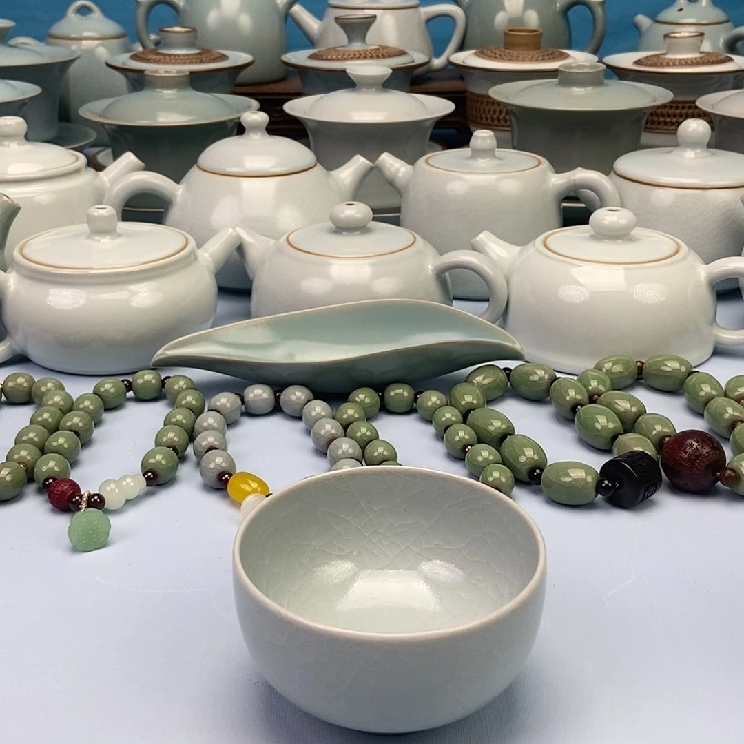 杯仿古月白微蓝釉罗汗杯原矿原釉原产地