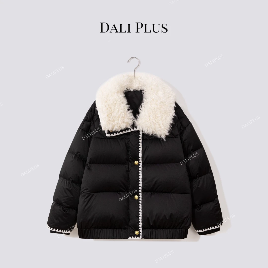 DALI PLUS“贝壳绣三星95白鹅绒”羊卷毛轻装滑羽绒服-D5MM3285