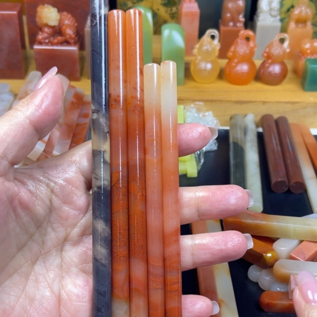 文***斋印石青田石老挝石牙签×5