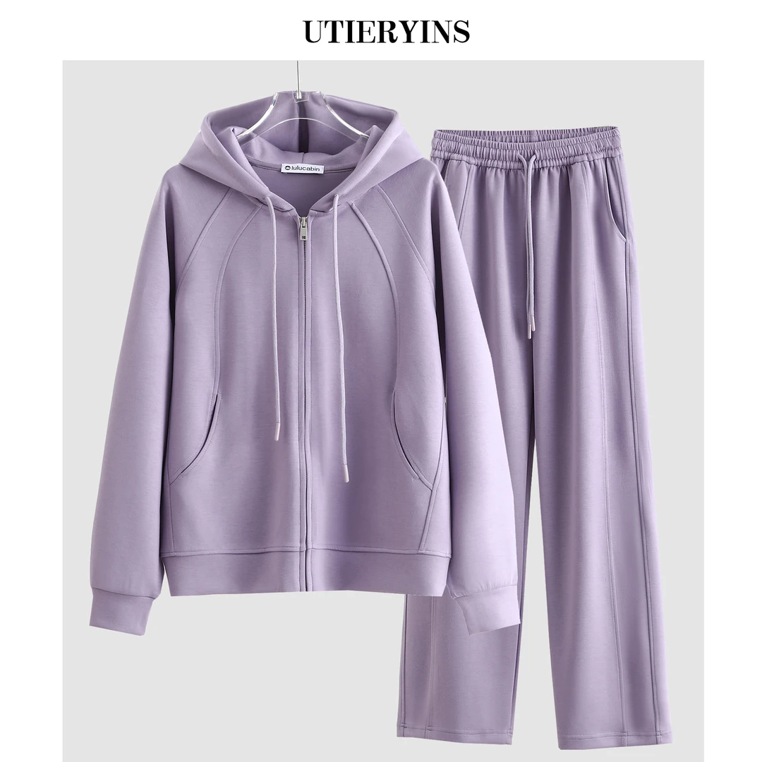 【2025春季新款套装】早春新款女士时尚连帽外套阔腿裤两件套