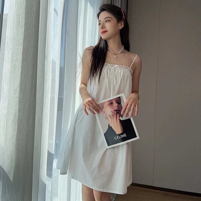 睡衣女新款性感吊带睡裙春夏纯棉薄款防凸点中长裙夏季简约家居服