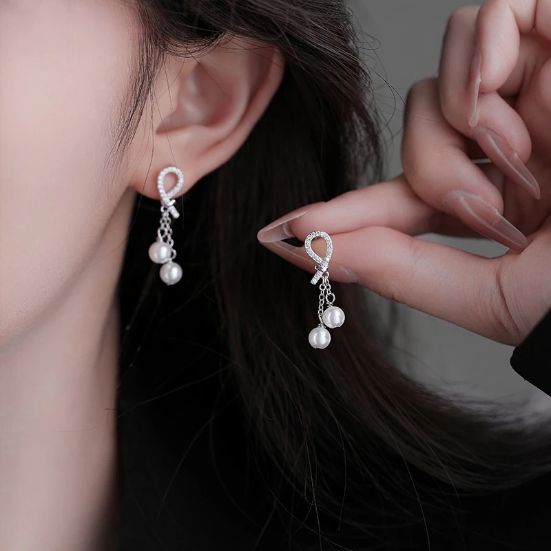 925银耳饰 925纯银满钻珍l珠耳环女高级感耳饰2024款时尚耳钉耳饰