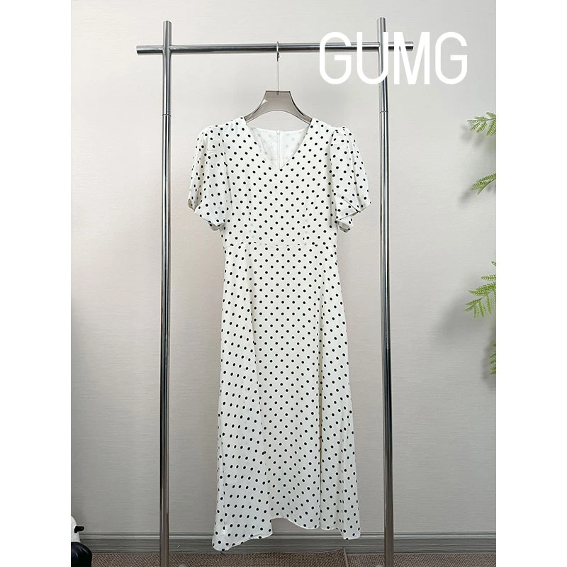 GUMG-法式轻熟风波点V领连衣裙GM20165