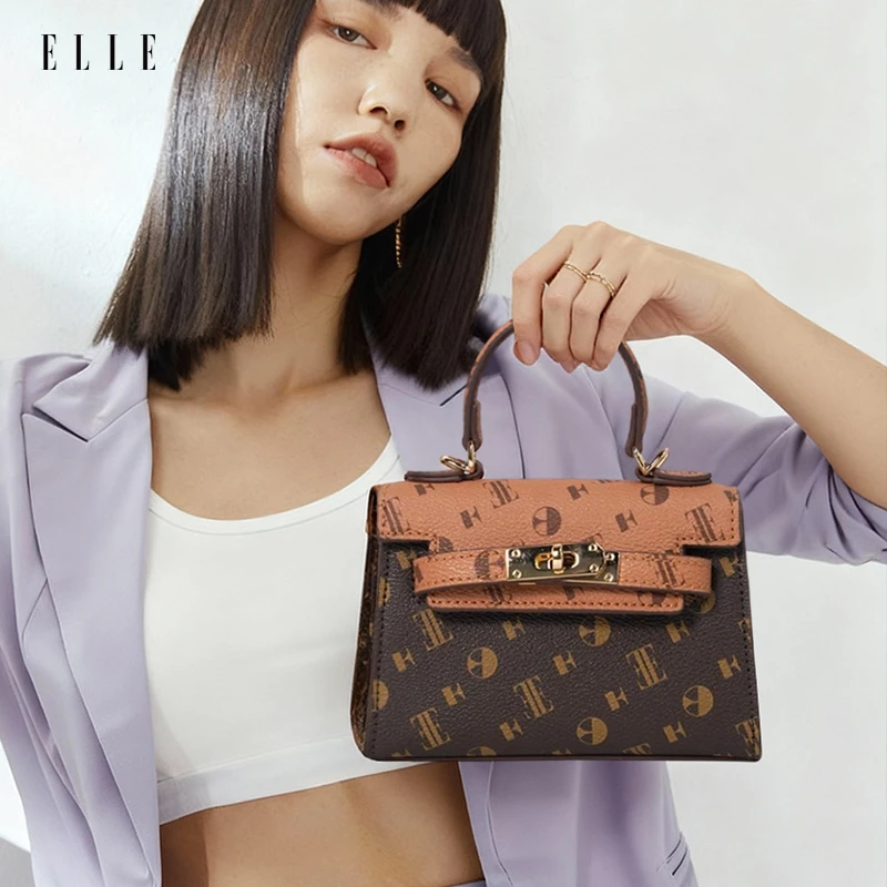 ELLE25新款秋季限定老花系列手提竹节斜挎包包轻奢46291