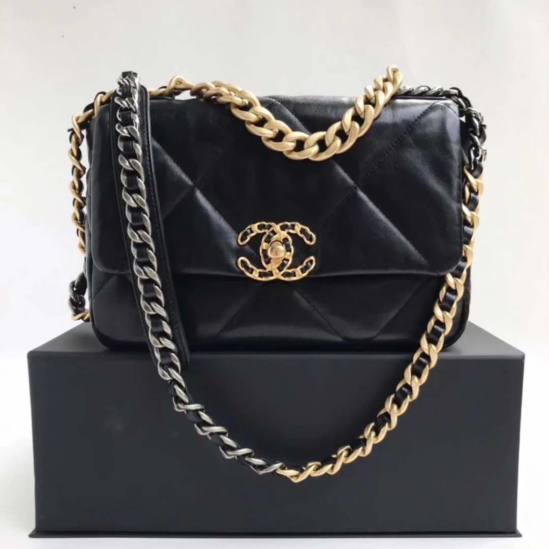 99新 Chanel/香奈儿 黑金19bag小号单肩包/芯片款/C1789