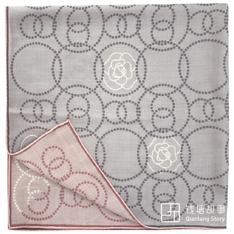 Qiantang Story/钱塘故事90丝毛-冰激凌色山茶围巾大方巾，88cm