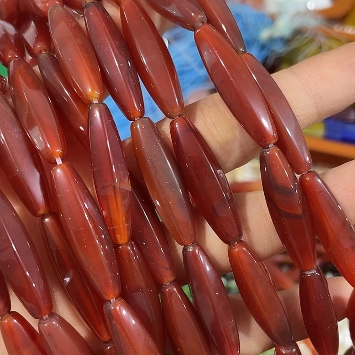 玛瑙/玉髓合金珠宝半成品一条红玛瑙六棱天珠