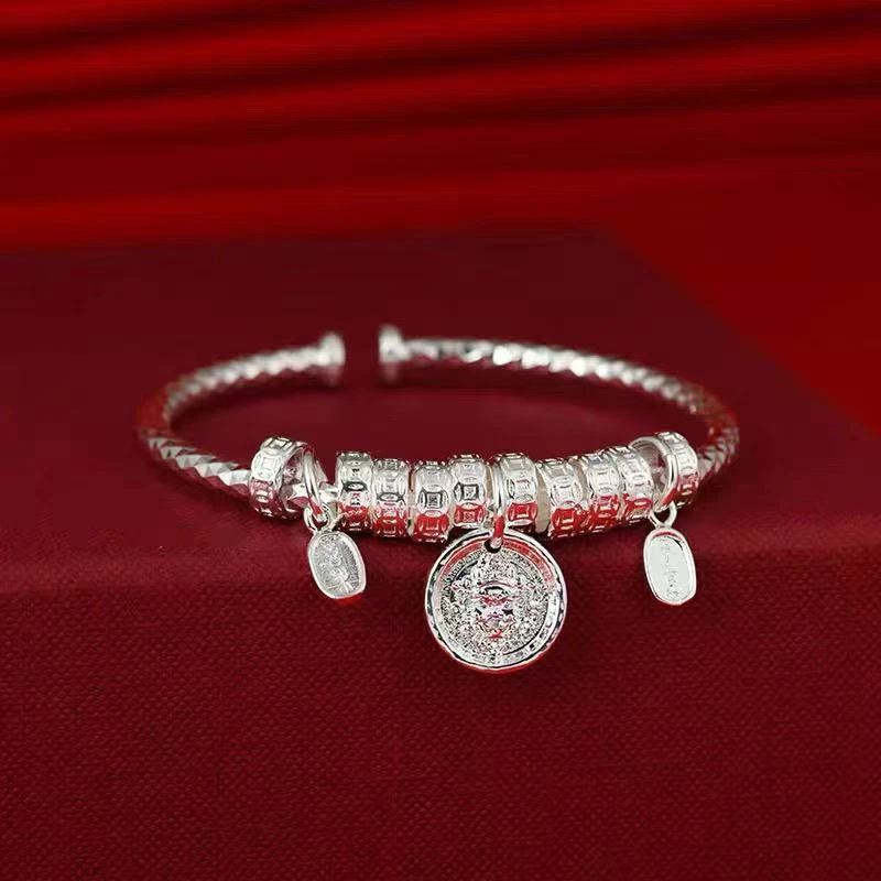 足银手镯 平安喜乐国潮实心新中式银镯子CL086