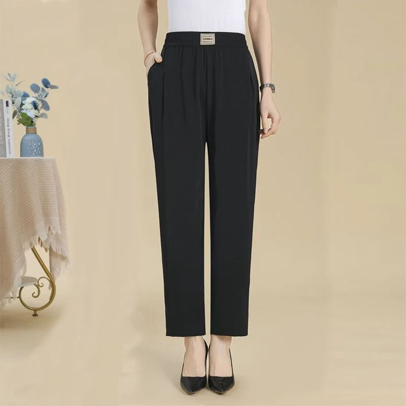 高腰休闲夏季九分裤薄款宽松哈伦裤大码高腰休闲夏季九分裤薄款