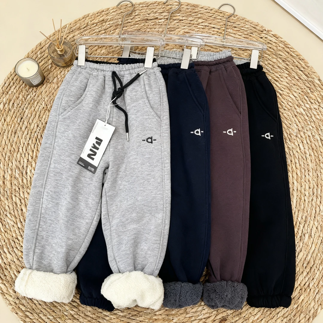 【新疆包邮】韩系刺绣字母水洗粗针加厚羊驼绒卫裤2025年新款y035