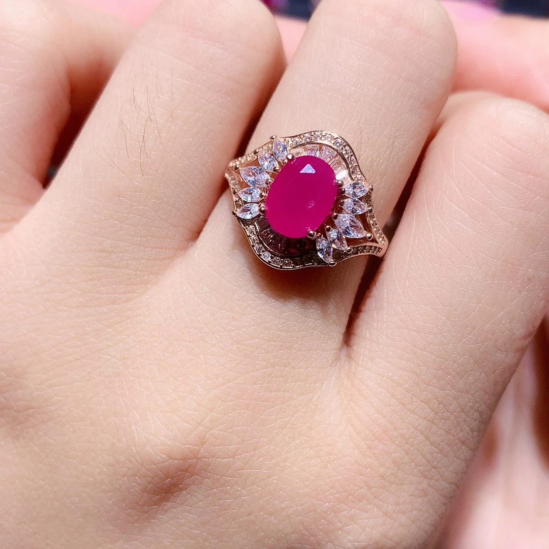 红宝石戒指银S925镶嵌