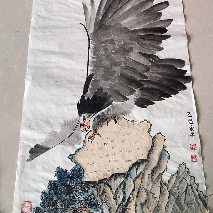 国画四尺三开花鸟作品