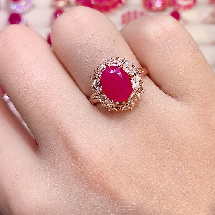 戒指红宝石银S925镶嵌