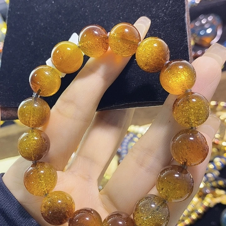 蓝珀未镶嵌珠宝奇石墨西哥红蓝金沙手串12