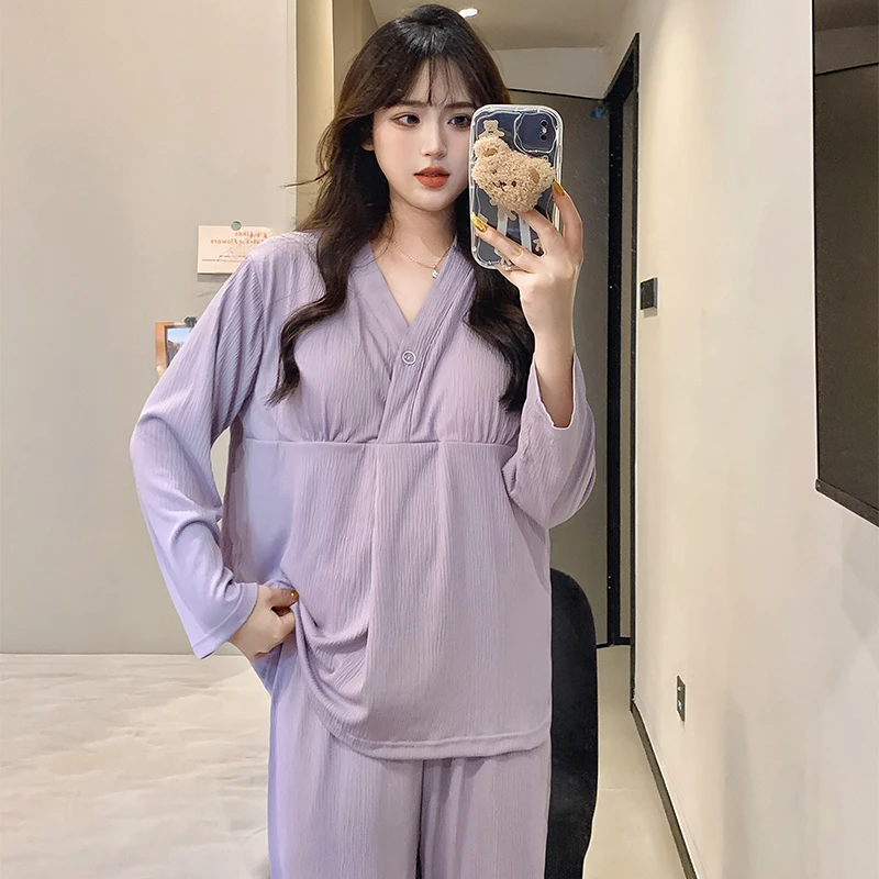 带胸垫月子服夏春秋新款邹布棉170克产妇产后哺乳衣孕妇睡衣套装