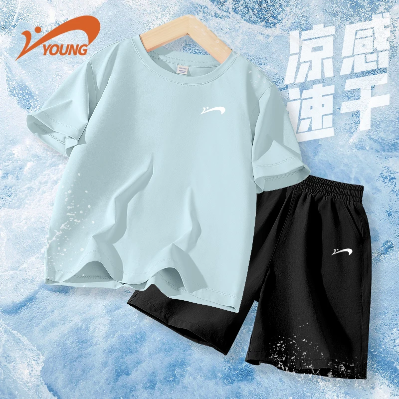 贵人鸟童装儿童套装夏季中大童时尚运动短袖t恤男童速干宽松短裤