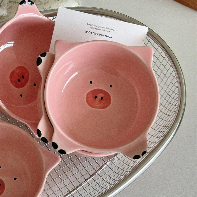 可爱猪猪碗陶瓷餐具家用卡通儿童饭碗汤面 面碗沙拉水果甜品盘子