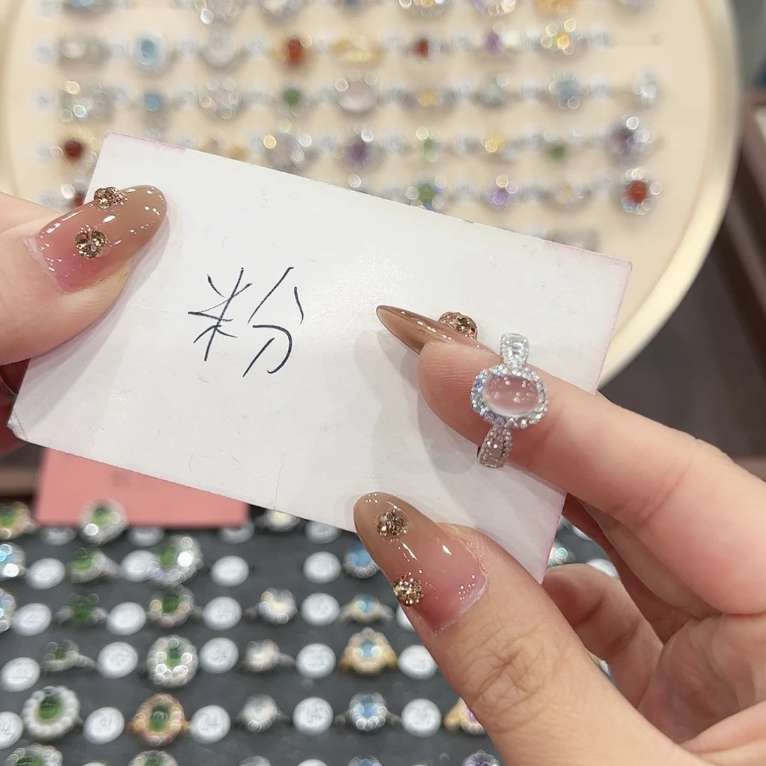 蛇纹石玉戒指银S925镶嵌小*