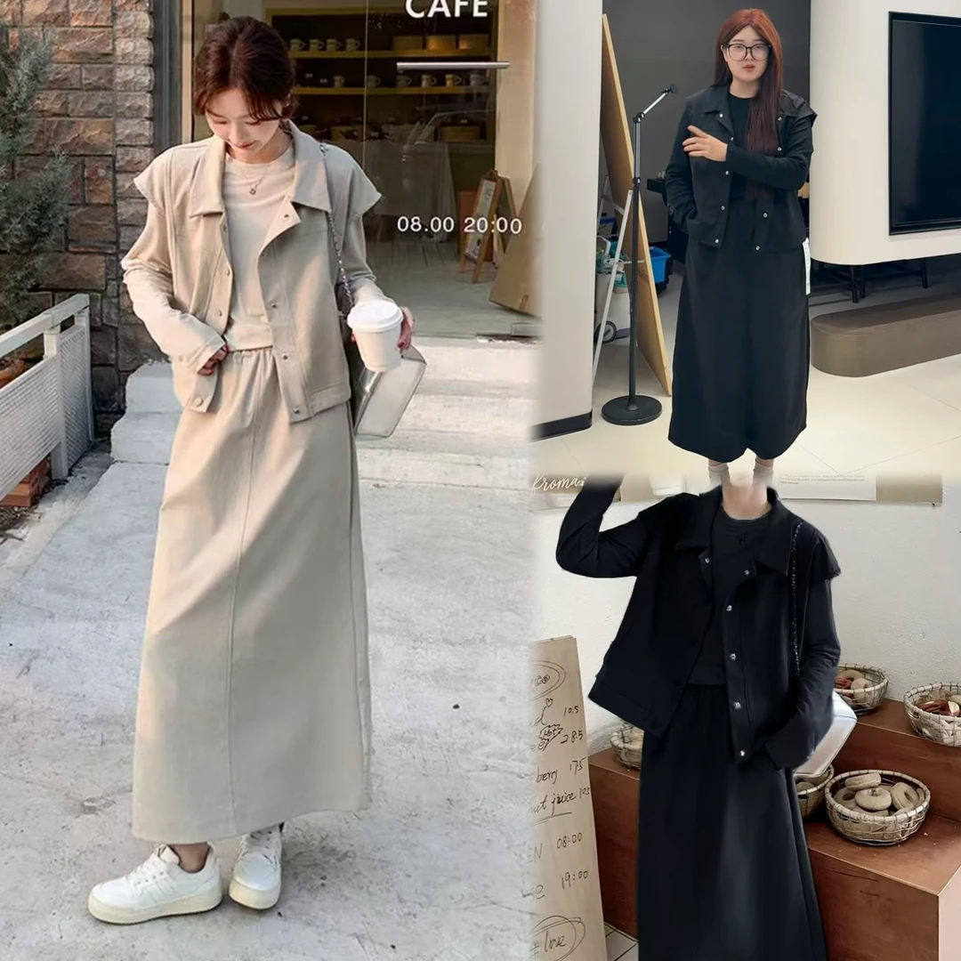 秋季新款大码高级感工装马甲穿搭氛围感显瘦半身裙通勤套装