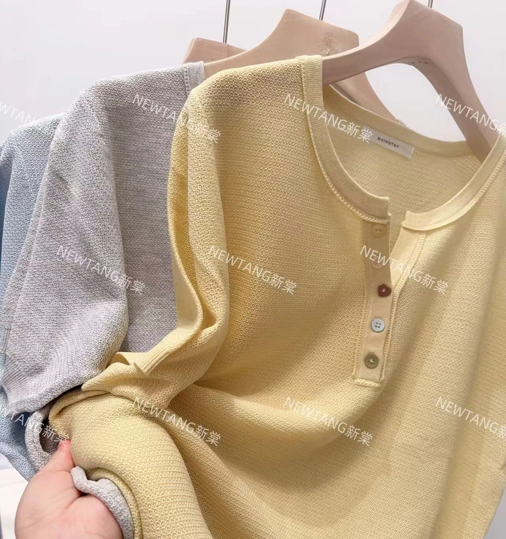 【剪刀领】36夏季新款时尚彩虹扣V领透气短袖