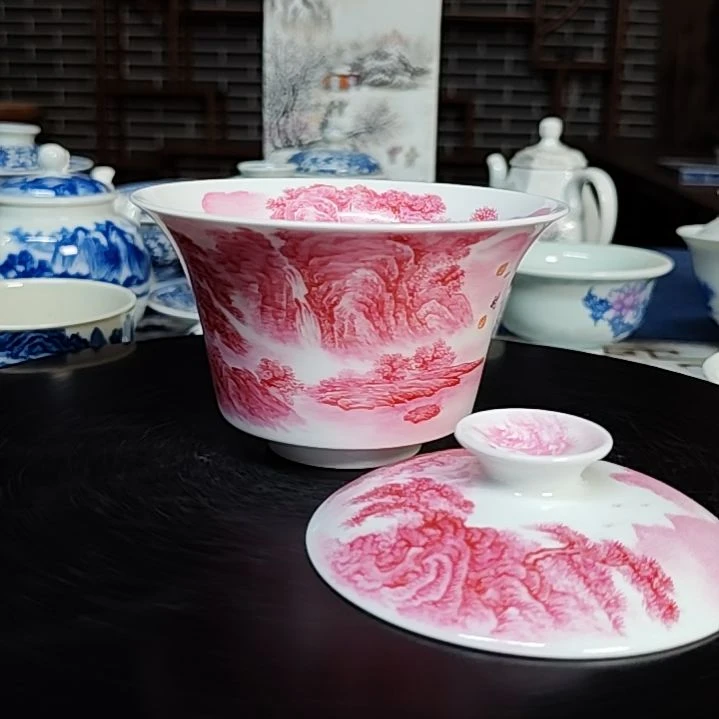 L***y景德镇陶瓷茶具套装摆件雪景主人杯