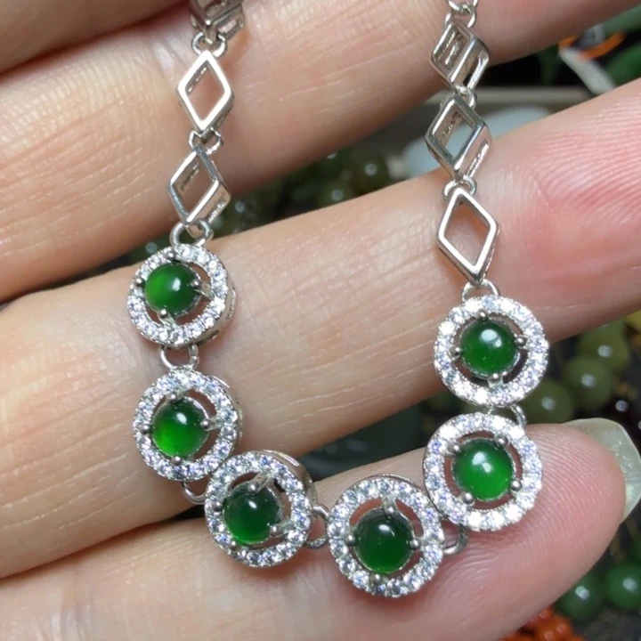 翡翠手链银S925镶嵌手链