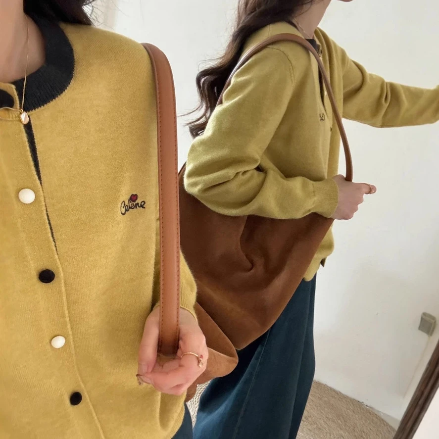 2025早春新款韩系少女清新刺绣纽扣针织开衫假两件包扣外套毛衣女