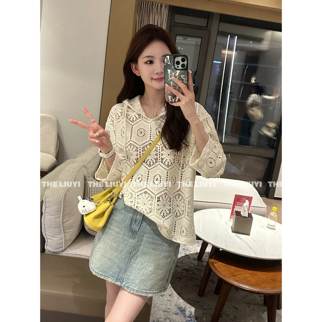 【LIUYI】长岛冰茶~夏季镂空连帽套头上衣53056