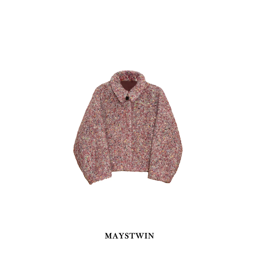 常规款翻领宽松型休闲风毛呢外套夹克秋冬短款25026