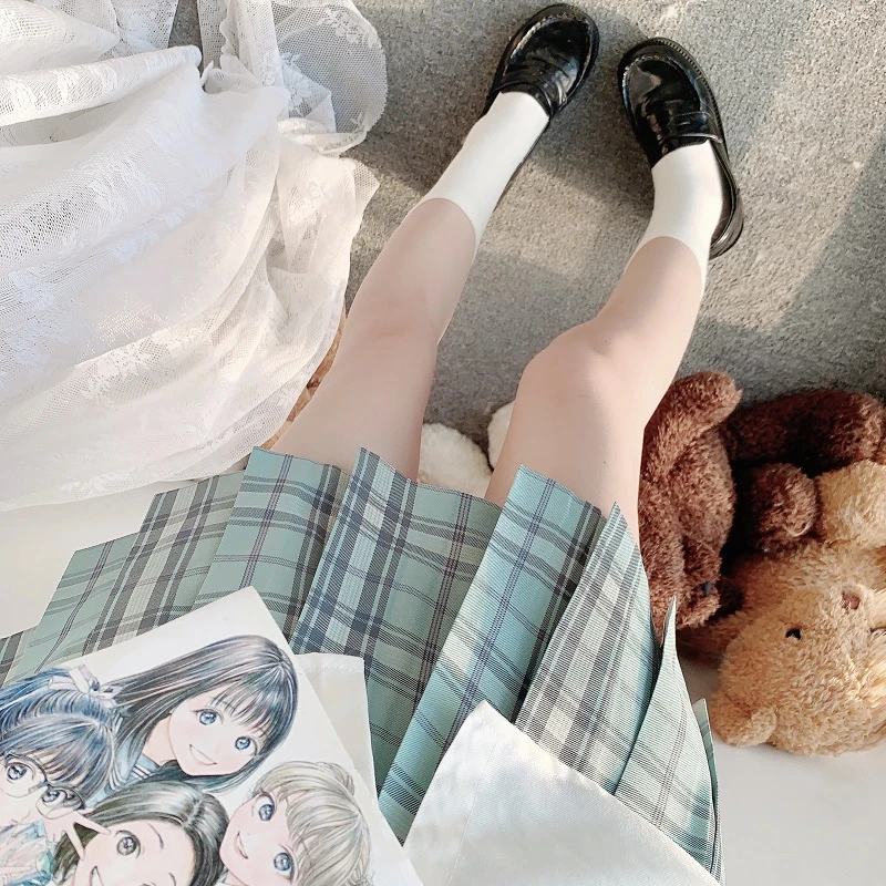 魔豆HOUSE【仲夏】原创正版jk格裙学生半身裙校供感青绿色百褶裙