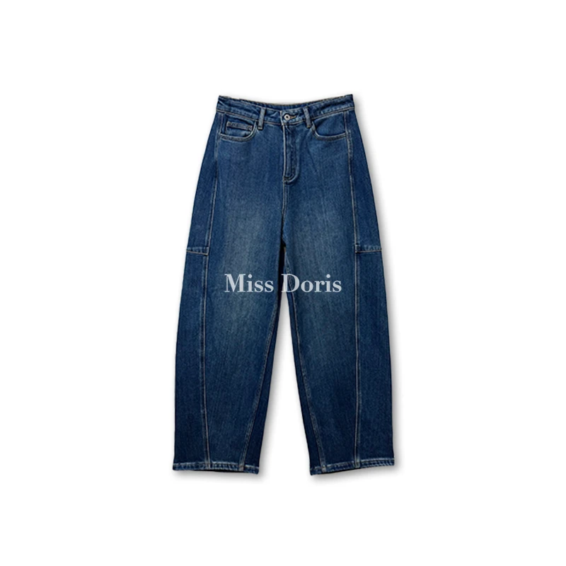 Miss DorisDASYK272 梨形救星 立体弯刀裤 保暖植绒 百搭复古蓝调