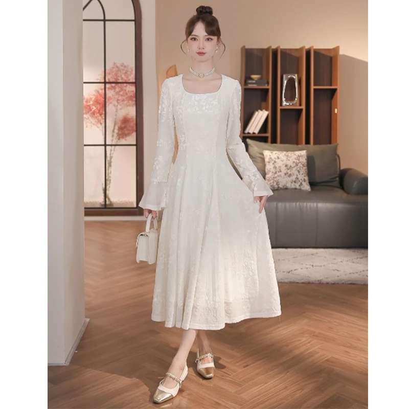 乔琪拉【清风玉露】秋季新款轻奢气质丝绒长袖连衣裙女-58719Q