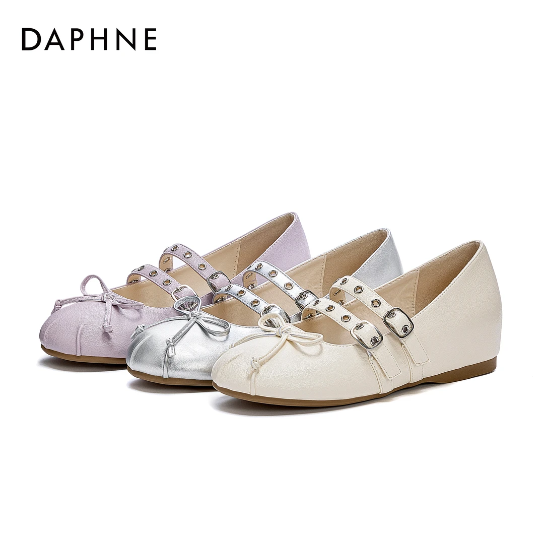 达芙妮新款法式蝴蝶结玛丽珍女鞋2025春季圆头一字带芭蕾浅口单鞋
