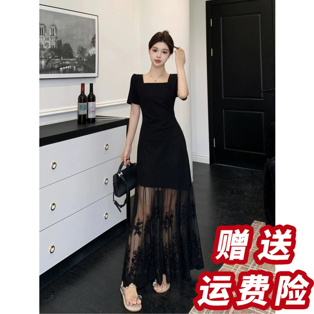 女装夏季设计感百搭气质蕾丝中长款连衣裙A46251