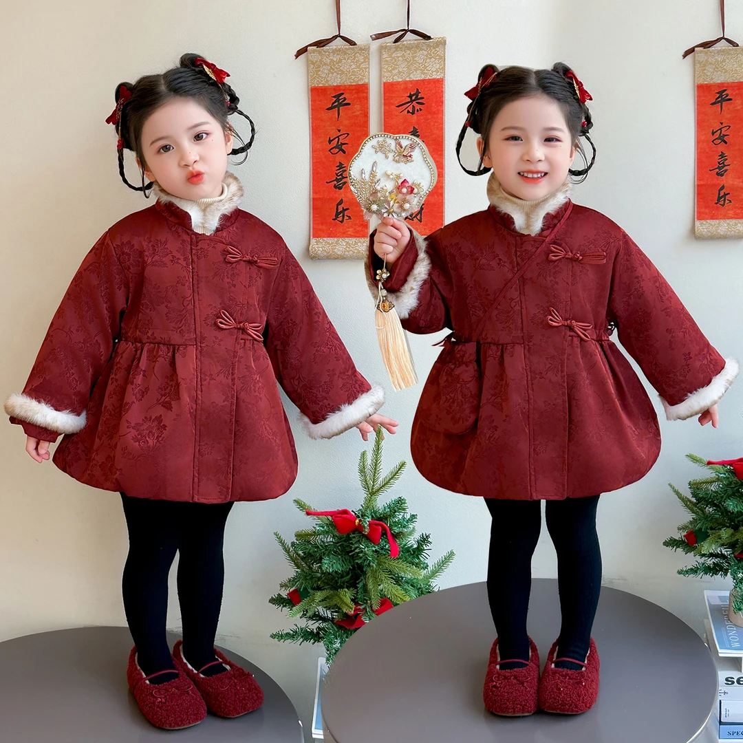 女童国风拜年服棉服女宝宝加绒新中式棉衣2025儿童保暖厚衣服外套