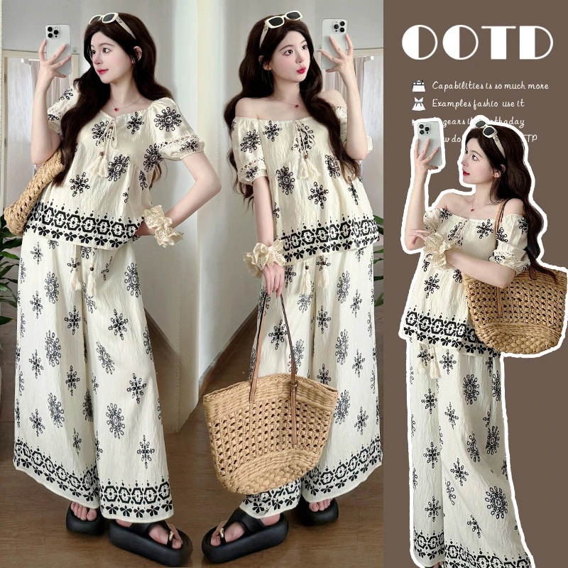 孕妇装2025夏装爆款洋气短袖上衣孕期穿搭阔腿裤宽松减龄孕妇套装