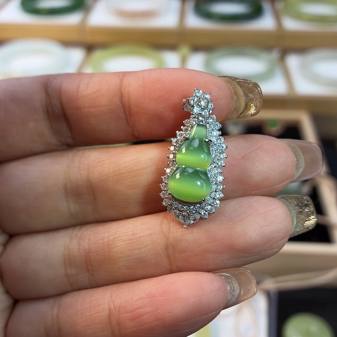 和田玉（碧玉）未镶嵌吊坠(赠链)碧玉猫眼福禄