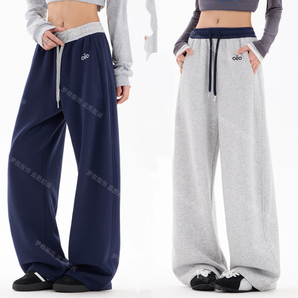 【高克重 高品质】（加绒加厚）秋冬刺绣小标棉美式休闲弯刀阔腿裤女