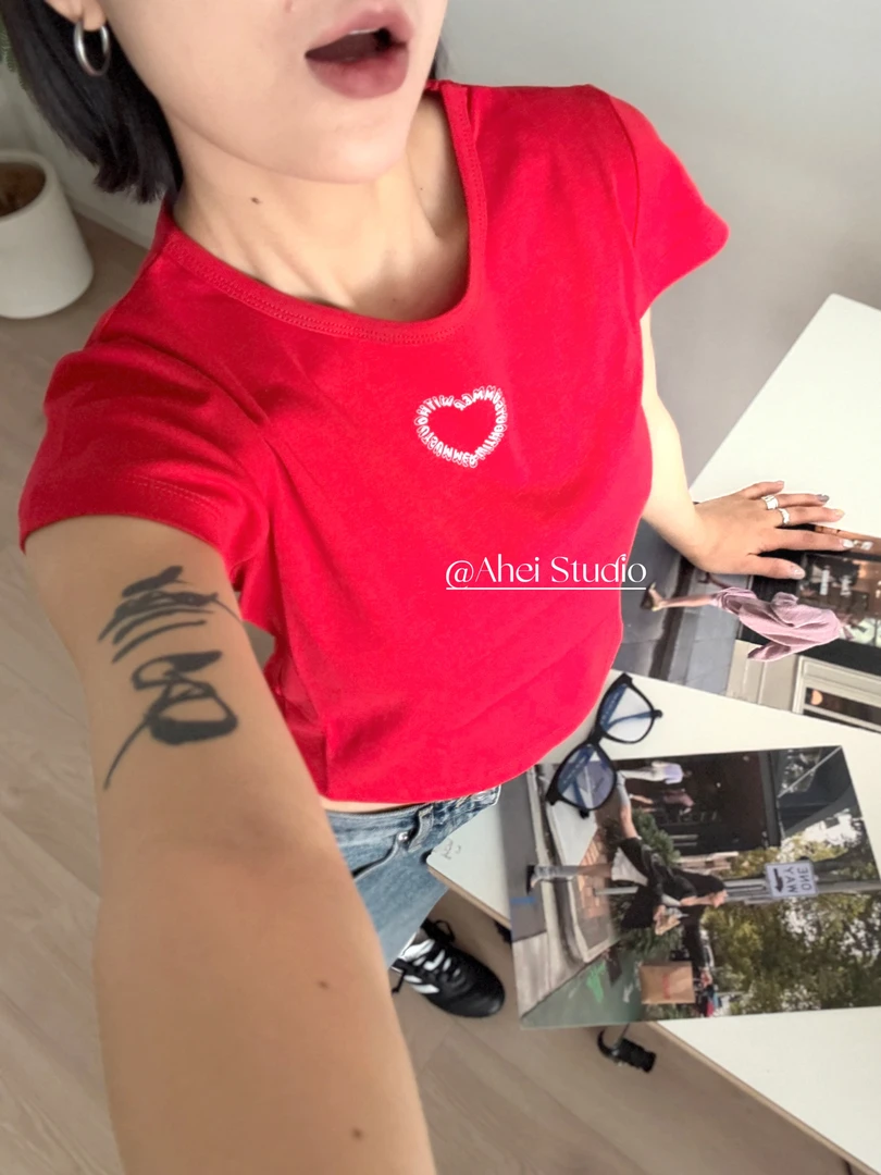 ahei 西瓜红爱心T恤