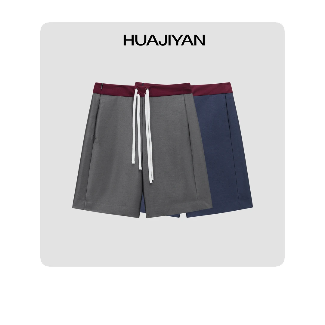 华吉言/HUAJIYAN【红岩】羊毛桑蚕丝混纺撞色设计休闲中裤