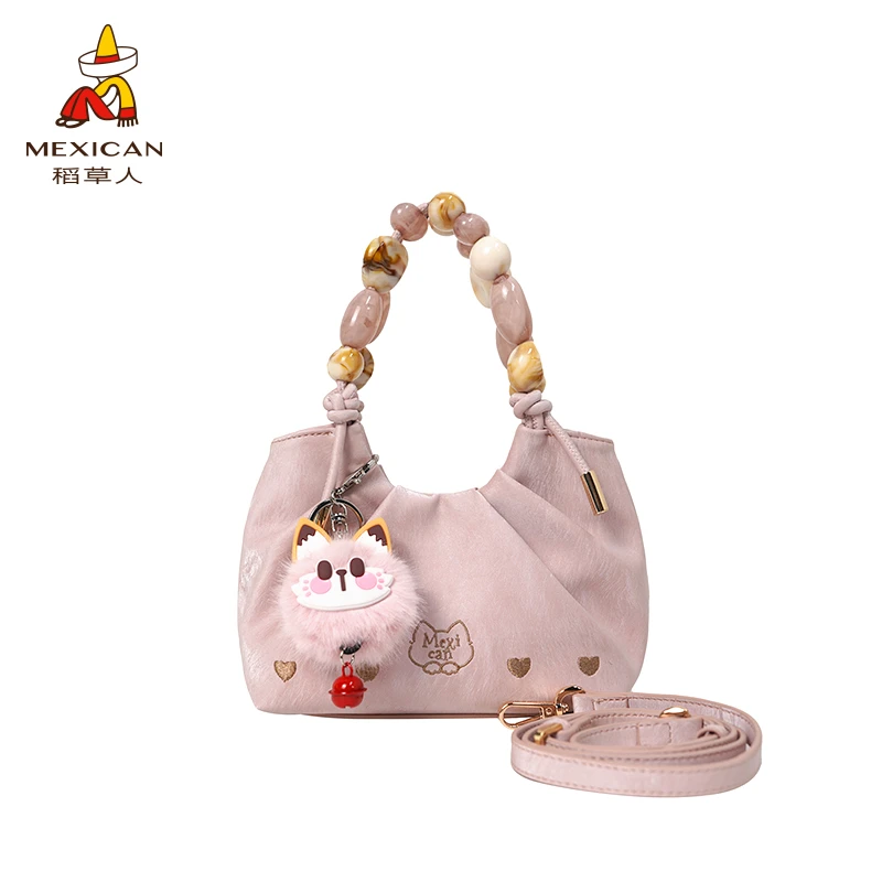 稻草人25年【烂漫天真】新款捏褶饺子包简约串珠搭配手提斜挎包