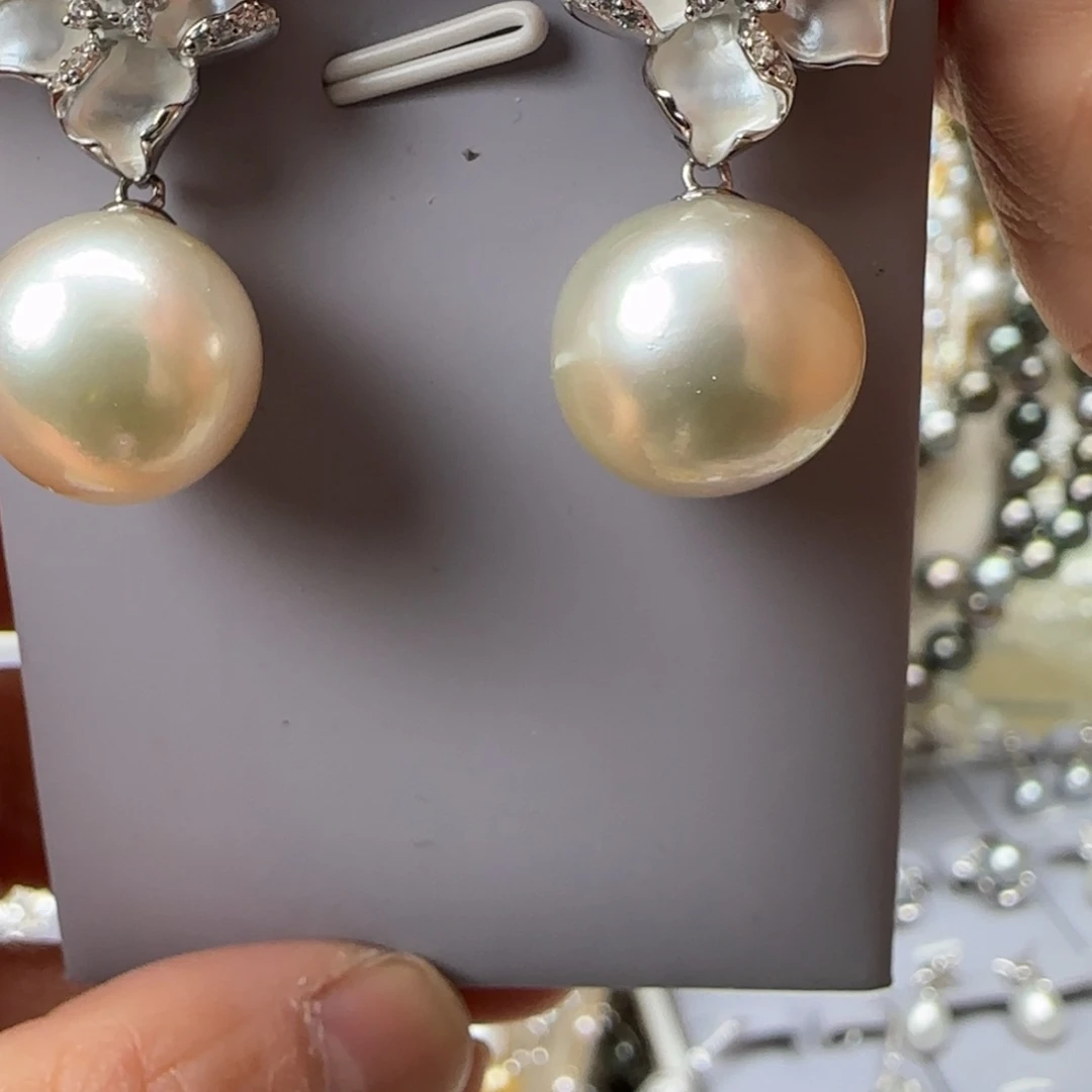 海水珍珠耳饰银S925镶嵌