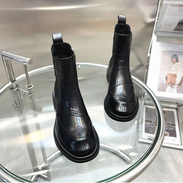 【香港&CUFK】潮牌切尔西短靴女秋冬季新款时尚百搭平底休闲布洛