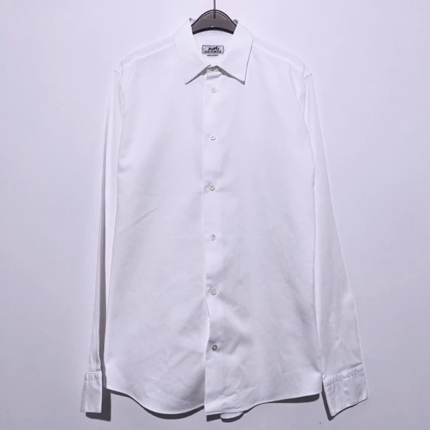99新 Hermes/爱马仕 白色翻领衬衫/39码/A1404