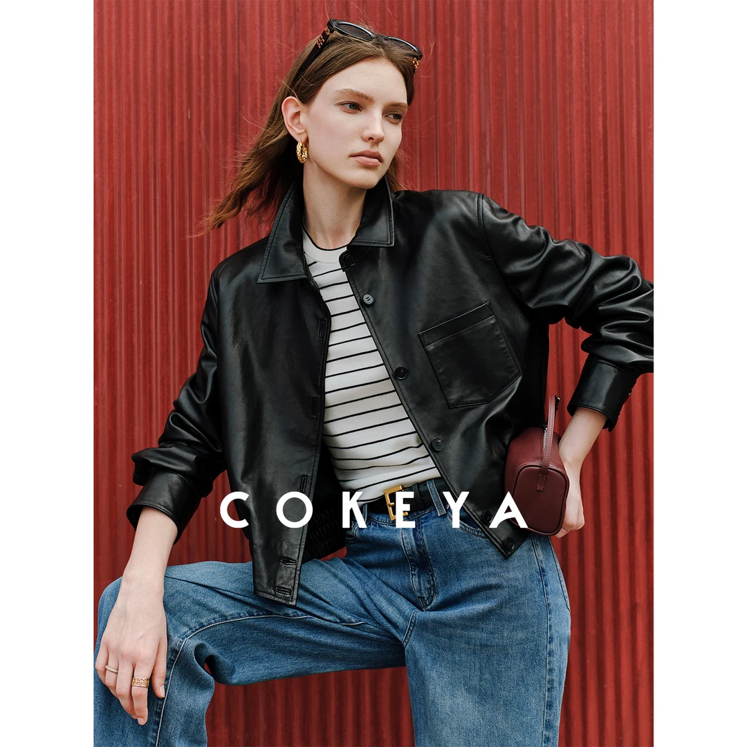 COKEYA/摩登时代~定染复古工装经典翻领皮衣外套早秋