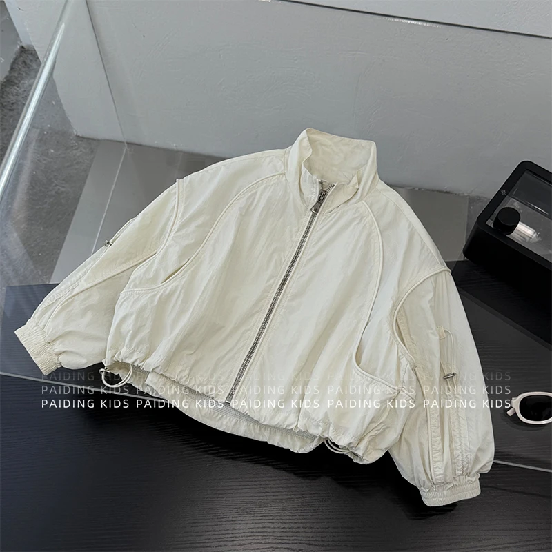 【兔小呗】秋装儿童韩版潮酷个性包边条分割休闲宽松立领外套SJ6307